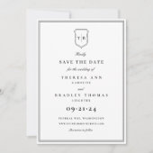 Classic Elegant Monogram Black Wappen Save the Dat Date (Vorderseite)