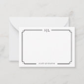 Classic Elegant Monogram Black White Two Border Mitteilungskarte (Vorderseite)