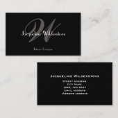 Classic Elegant Monogram & Name Classy Black Visitenkarte (Vorne/Hinten)