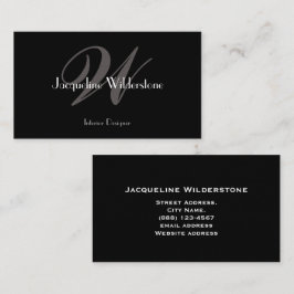Classic Elegant Monogram & Name Classy Black Visitenkarte