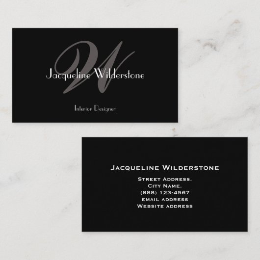 Classic Elegant Monogram & Name Classy Black Visitenkarte (Vorne/Hinten)