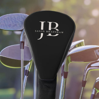 Classic Elegant Monogram und Name Black Golf Headcover