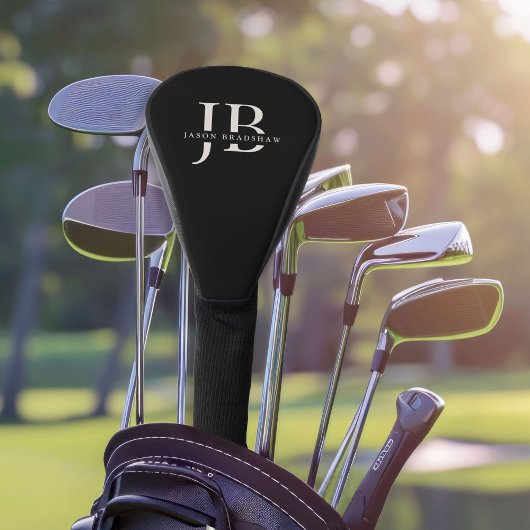 Classic Elegant Monogram und Name Black Golf Headcover