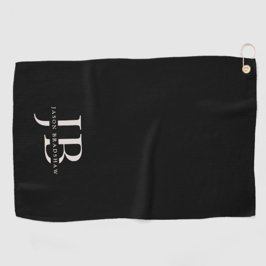 Classic Elegant Monogram und Name Black Golfhandtuch (Horizontal)