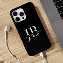 Classic Elegant Monogram und Name Black iPhone 15 Pro Max Hülle