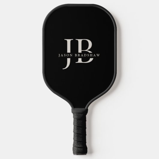 Classic Elegant Monogram und Name Black Pickleball Schläger (Vorderseite)