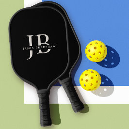 Classic Elegant Monogram und Name Black Pickleball Schläger