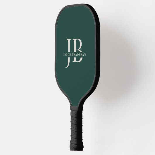 Classic Elegant Monogram und Name Dunkelgrün Pickleball Schläger (Links)