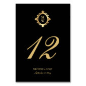 Classic Elegant Monogram Wedding Black Gold Tischnummer (Vorderseite)