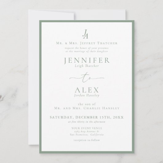 Classic Elegant Monogram Wedding Einladung (Vorderseite)
