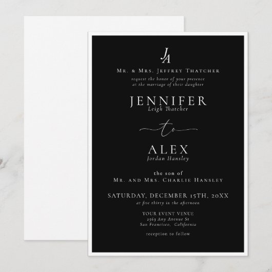 Classic Elegant Monogram Wedding Einladung (Vorne/Hinten)