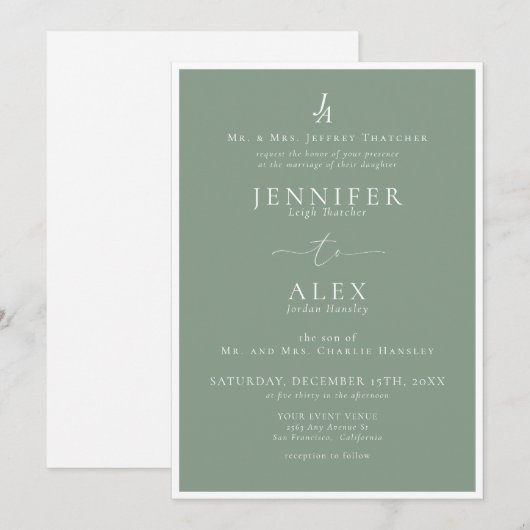 Classic Elegant Monogram Wedding Einladung (Vorne/Hinten)