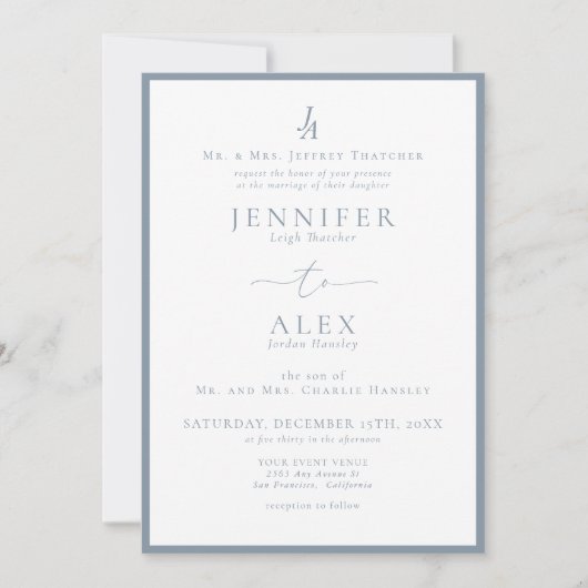 Classic Elegant Monogram Wedding Einladung (Vorderseite)