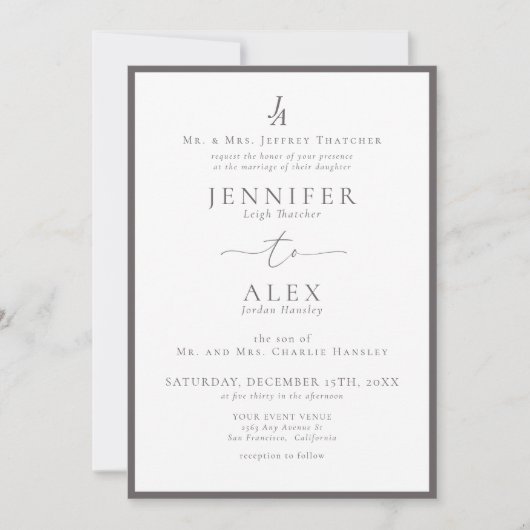 Classic Elegant Monogram Wedding Einladung (Vorderseite)