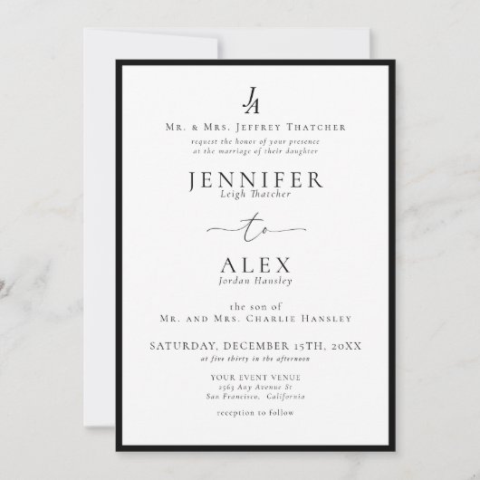 Classic Elegant Monogram Wedding Einladung (Vorderseite)