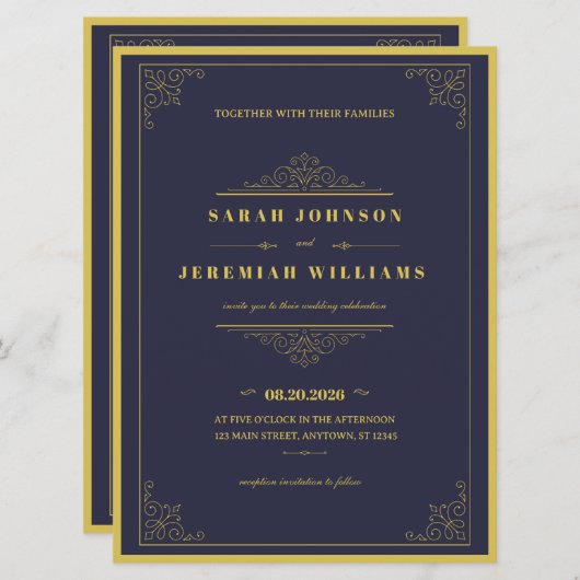 Classic Elegant navy-blue and Gold vintage Wedding (Vorne/Hinten)