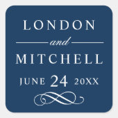 Classic Elegant Navy Blue Custom Wedding Monogram Quadratischer Aufkleber (Vorderseite)