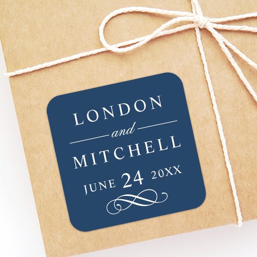 Classic Elegant Navy Blue Custom Wedding Monogram Quadratischer Aufkleber