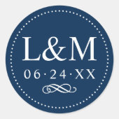Classic Elegant Navy Blue Custom Wedding Monogram Runder Aufkleber (Vorderseite)
