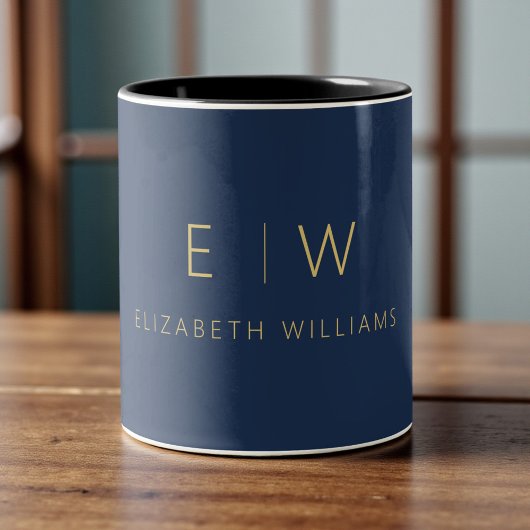 Classic Elegant Navy Blue Gold Minimalistisch Mono Zweifarbige Tasse