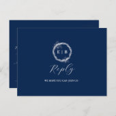 Classic Elegant Navy Blue Hochzeit RSVP Postcard Postkarte (Vorne/Hinten)