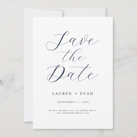 Classic Elegant Navy Blue Romantic Save the Date Einladung (Vorderseite)