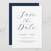 Classic Elegant Navy Blue Romantic Save the Date Einladung (Vorne/Hinten)