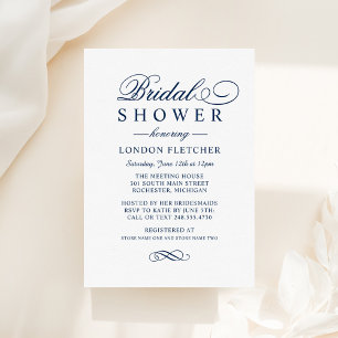Classic Elegant Navy Blue Wedding Brautparty Einladung