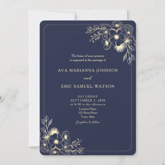 Classic Elegant Navy Blue Wedding Einladung (Vorderseite)