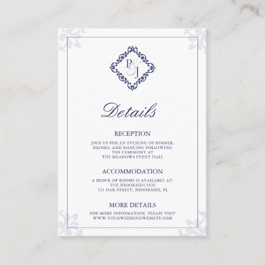 Classic Elegant Navy Blue Wedding Enclosure Card Begleitkarte (Vorderseite)