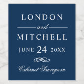 Classic Elegant Navy Blue Wedding Monogram Weinetikett (Einzelnes Label)