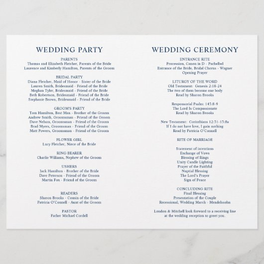 Classic Elegant Navy Blue Wedding Programs (Rückseite)