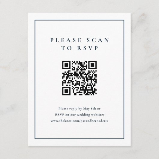 Classic Elegant Navy Blue Wedding QR Code Begleitkarte (Vorderseite)