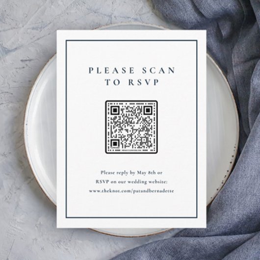 Classic Elegant Navy Blue Wedding QR Code Begleitkarte