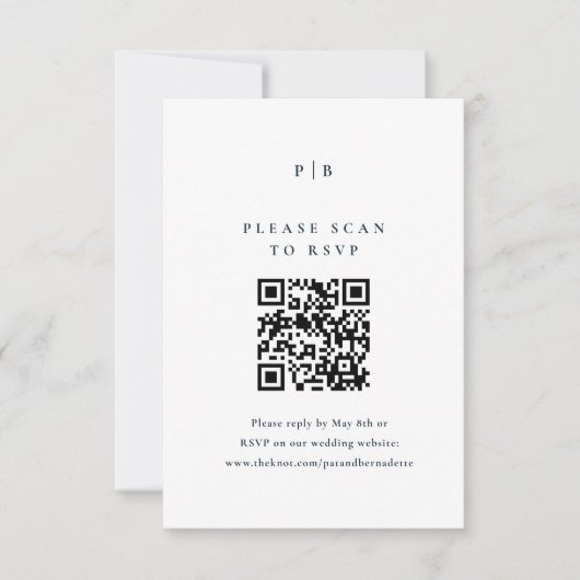 Classic Elegant Navy Blue Wedding QR Code RSVP Karte (Vorderseite)