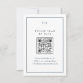 Classic Elegant Navy Blue Wedding QR Code RSVP Karte (Vorderseite)