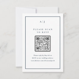 Classic Elegant Navy Blue Wedding QR Code RSVP Karte