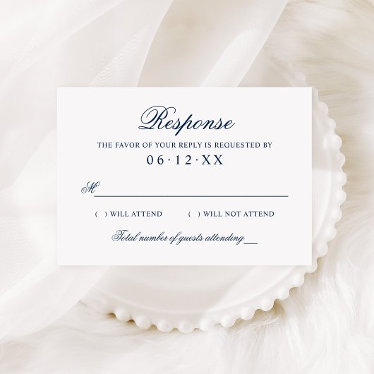 Classic Elegant Navy Blue Wedding RSVP Karte