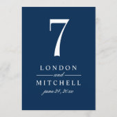 Classic Elegant Navy Blue Wedding Tischnummer (Rückseite)
