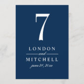 Classic Elegant Navy Blue Wedding Tischnummer (Vorderseite)