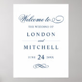 Classic Elegant Navy Blue Wedding Willkommen Poster (Vorne)