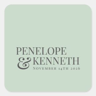 Classic Elegant Pistachio Custom Wedding Names Quadratischer Aufkleber
