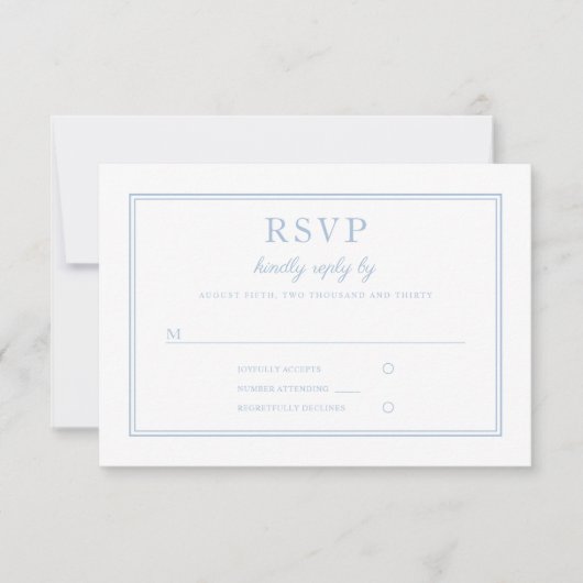Classic Elegant Powder Blue Script Wedding RSVP Karte (Vorderseite)