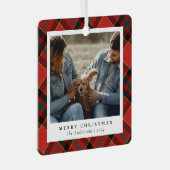 Classic Elegant Red & Green Christmas Couple Foto Ornament Aus Metall (Vorderseite Rechts)