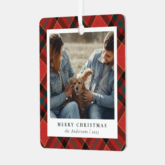 Classic Elegant Red & Green Christmas Couple Foto Ornament Aus Metall (Vorderseite links)