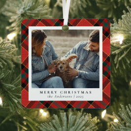 Classic Elegant Red & Green Christmas Couple Foto Ornament Aus Metall