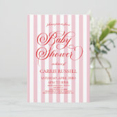 Classic Elegant Red Pink Stripes Girl Baby Shower Einladung (Stehend Vorderseite)