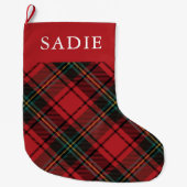 Classic Elegant Red Tartan Holiday mit Namen Großer Weihnachtsstrumpf (Vorderseite)
