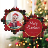 Classic Elegant Red Tartan Plaid Photo Christmas Ornament Karte
