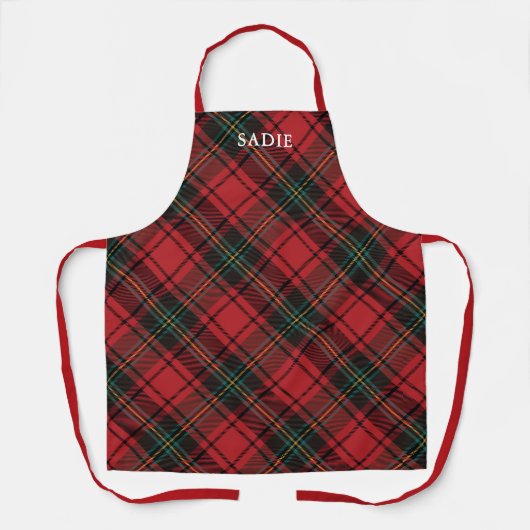 Classic Elegant Red Tartan Weihnachtsname Schürze (Vorderseite)